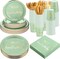 400pc Sage Green "Hello Sweet Baby" Tableware Set (Serves 50) - Footprint Design Gender Neutral Baby Shower Plates, Cups, Napkins & Full Cutlery - Premium Disposable Greenery Party Supplies